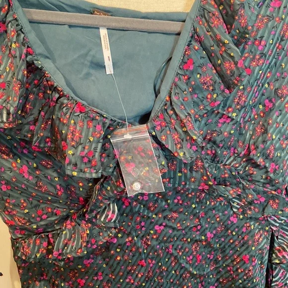 NWOT Free People Sweetest Thing Green Floral Ruffled Dress - Picture 3 of 4